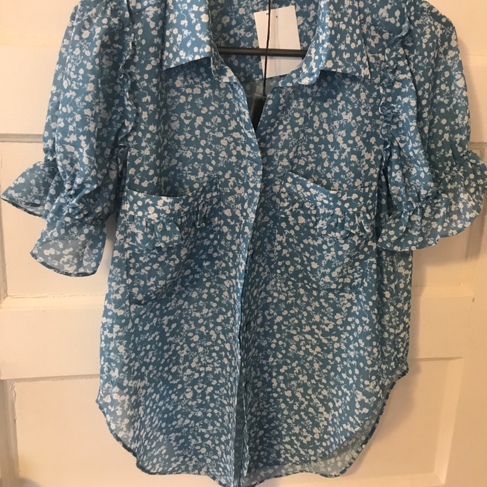 Puff-sleeve shirt (Blue floral)